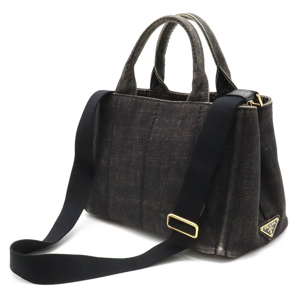 PRADA CANAPA Tote Bag Shoulder Denim NERO Black Boutique Purchased Item B2439G - Picture 2 of 8